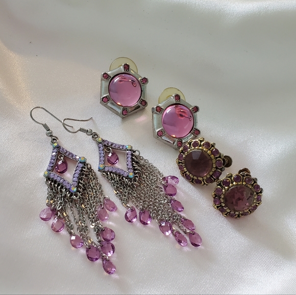 Purple ( Pink) Vintage Earrings Lot ~ Vintage Jewelry - Picture 6 of 9